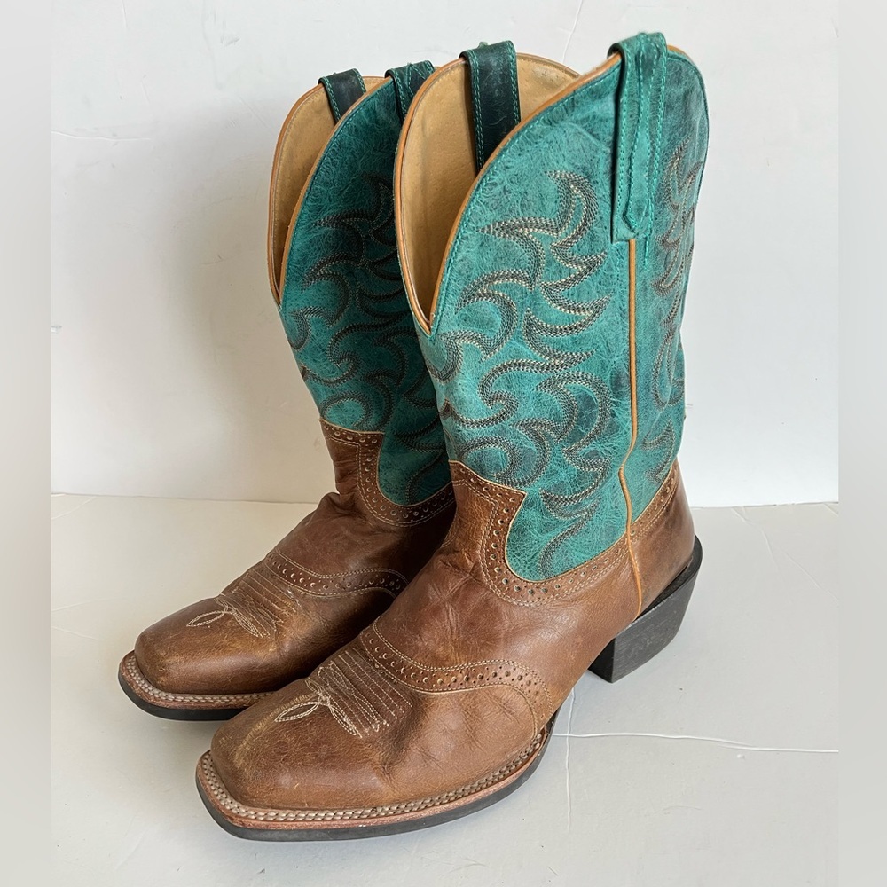 CODY JAMES MEN'S BROWN Teal SQUARE TOE WESTERN Cowboy BOOTS size 12D - Picture 2 of 10